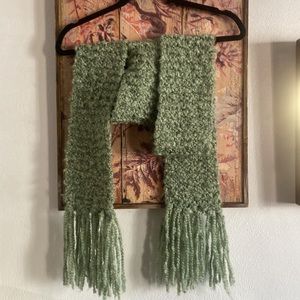 BOHO CHUNKY KNIT LONG WOVEN SCARF TASSELS SAGE MINT GREEN COZY WARM OS